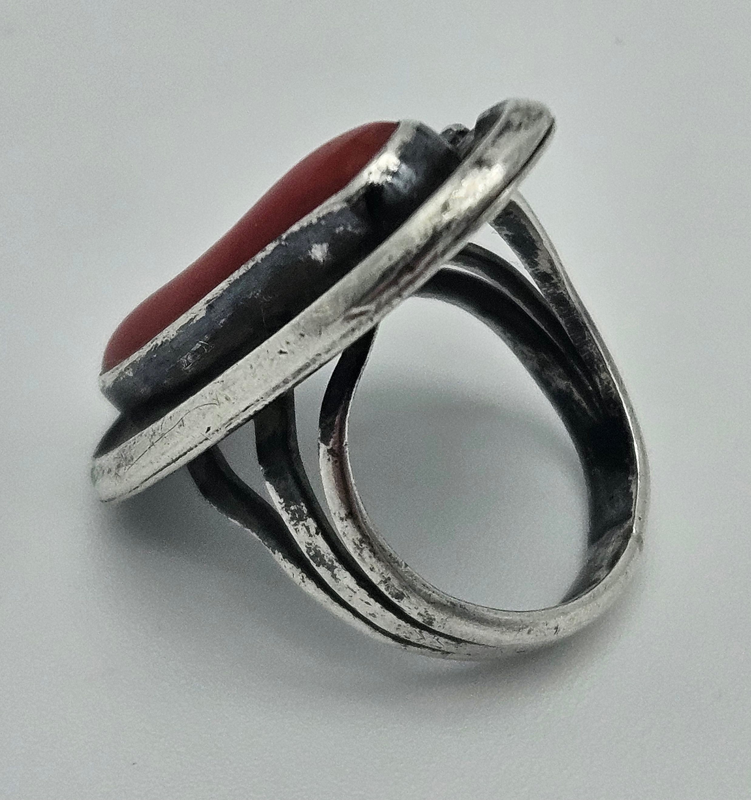 Red Coral Navajo Feather Sterling Silver Ring