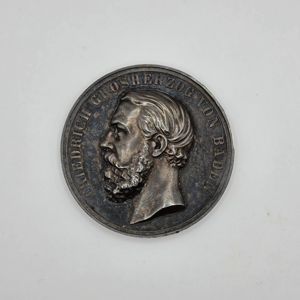 1888 German Baden Friedrich I Grand Duke Sterling Silver Award Medal 42mm 36.5