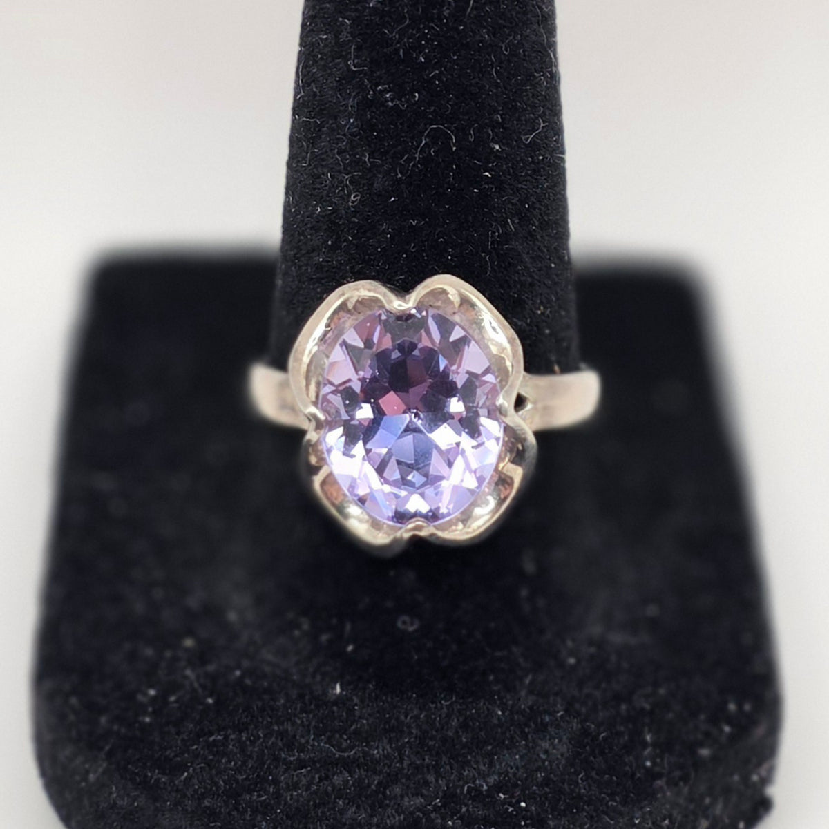 Vintage Mexico Sterling Silver 925 Purple CZ Coronet Solitaire Ring Size 8