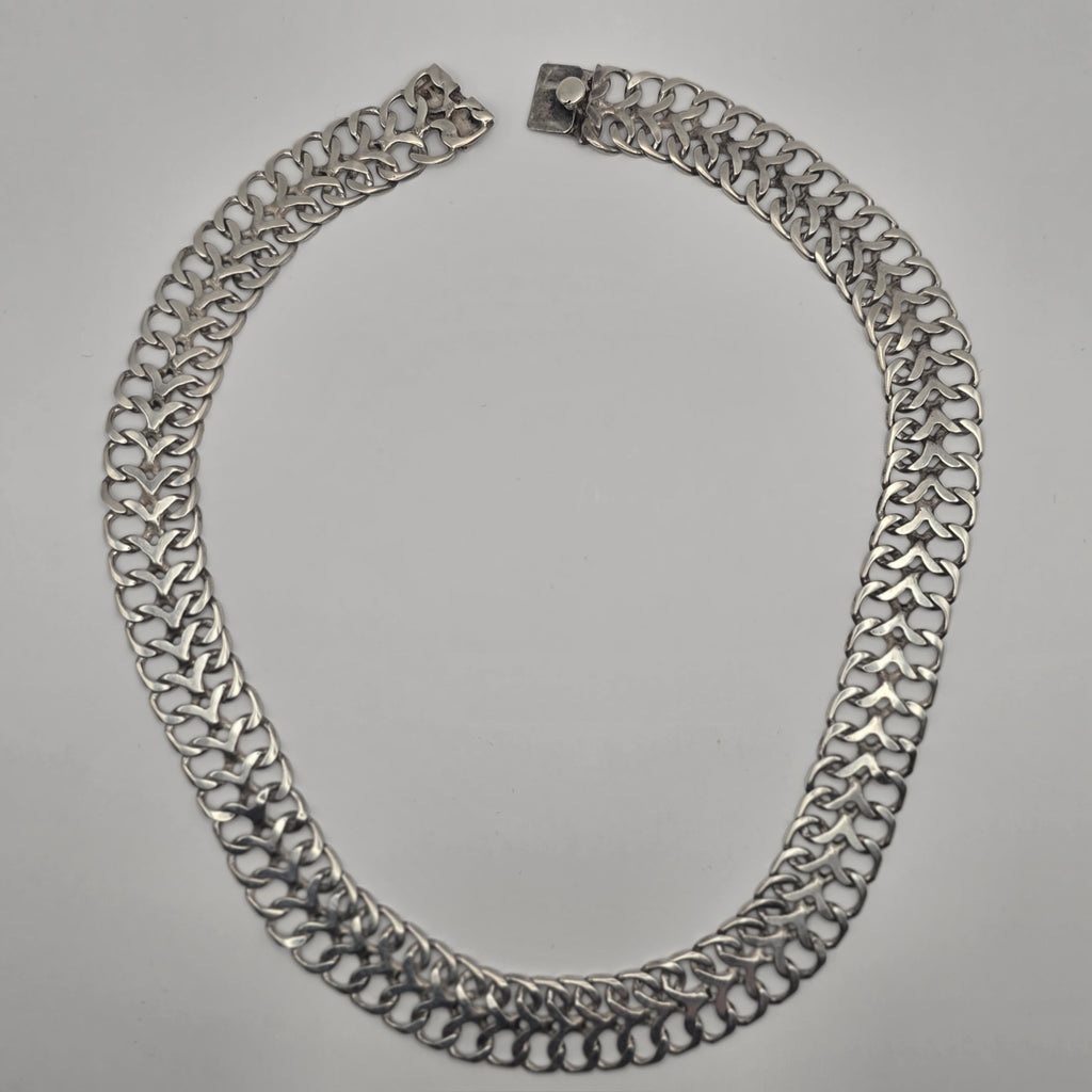 Vintage Mexico 925 Sterling Silver Bismarck Panther Mesh Choker Necklace 29.42g