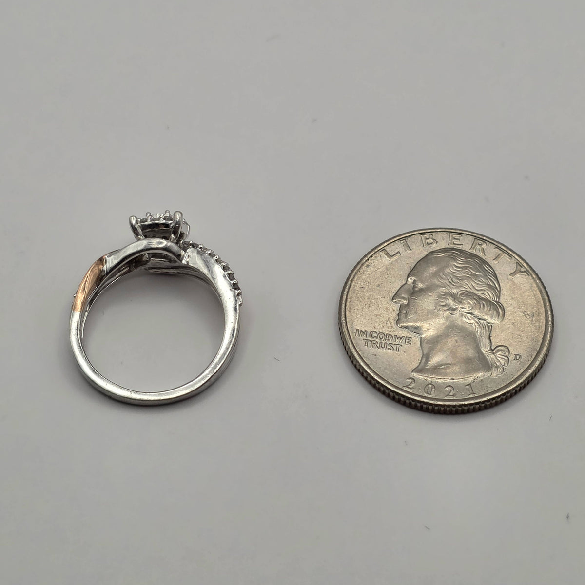 925 & 10k Sterling Silver Two-Tone Diamond Cluster Halo Ring Size