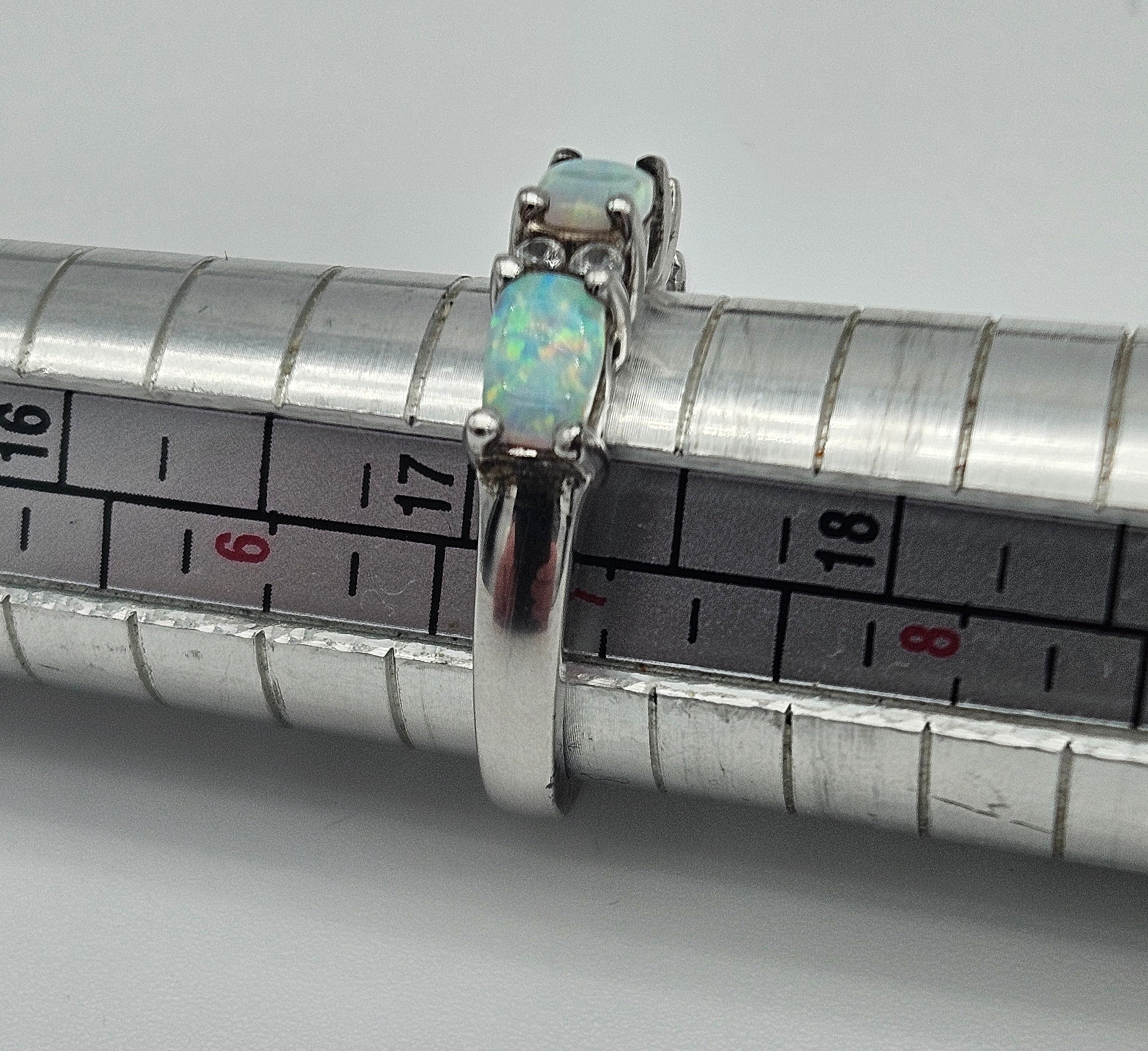 3 Stone Opal Silver Birthstone Ring