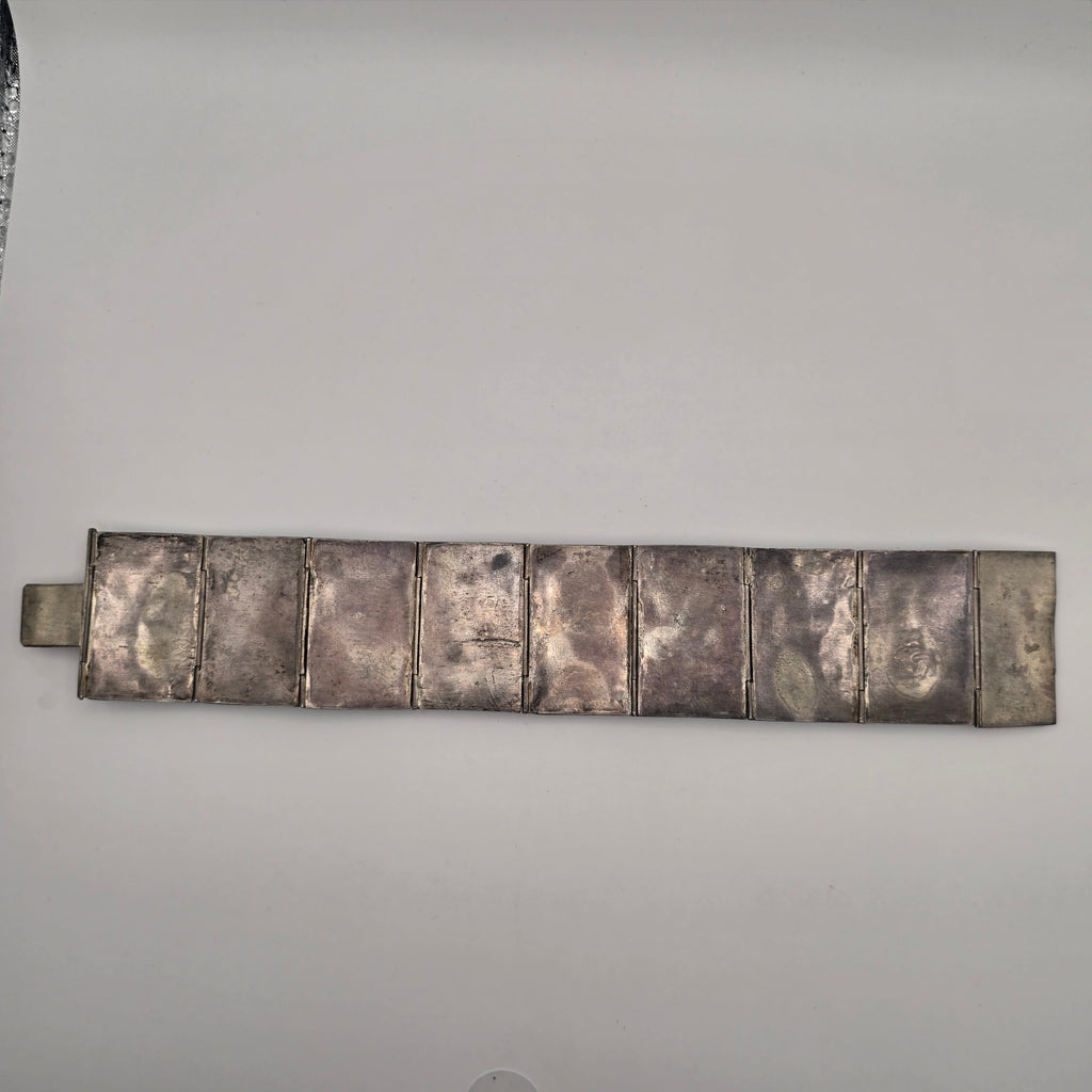 Vintage Persian 925 Sterling Silver Hand Painted Enamel Story Panel Bracelet 7.5"
