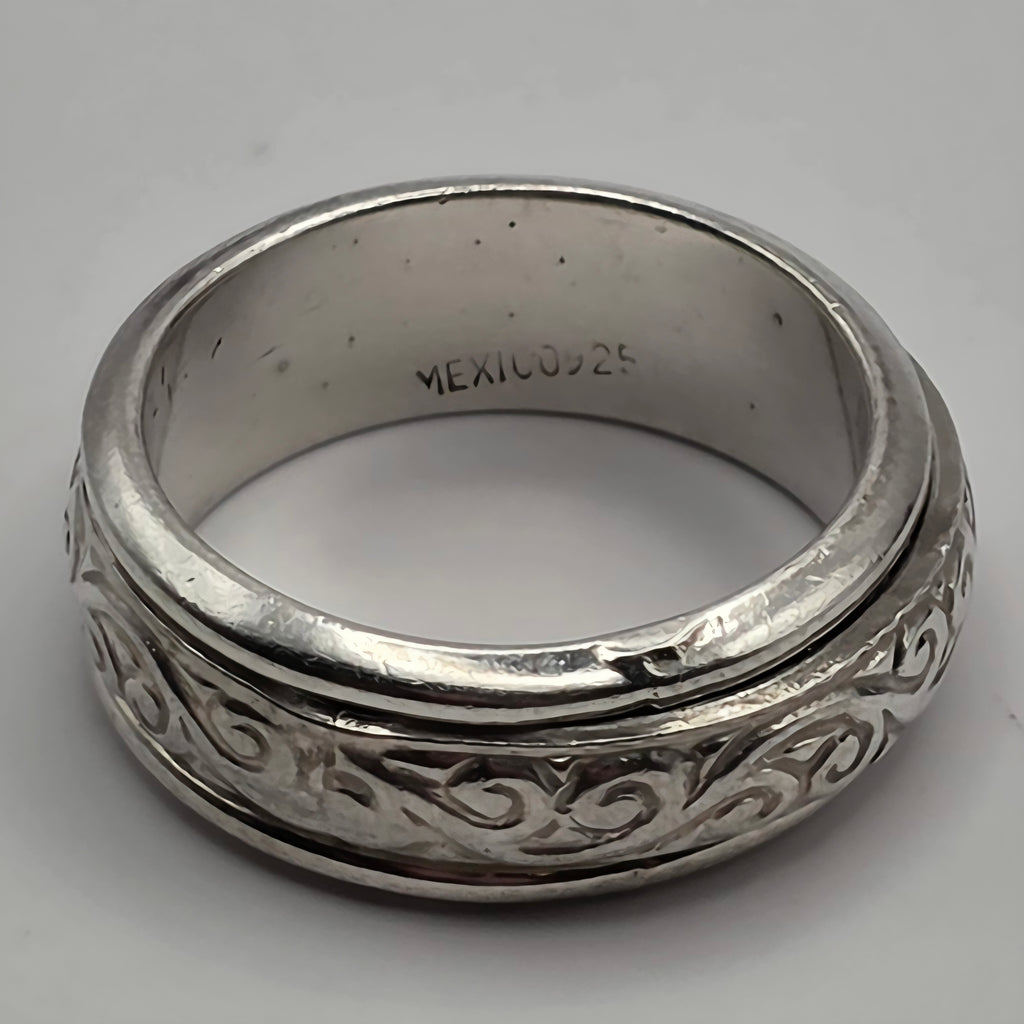 Mexico 925 Sterling Silver Spinner Fidget Ring Scroll Design Size 8 7.83g