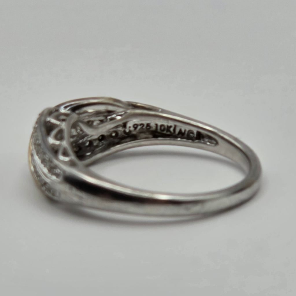 925 Sterling Silver 10K Yellow Gold Crossover Natural Diamond Ring Size 7 3.05g
