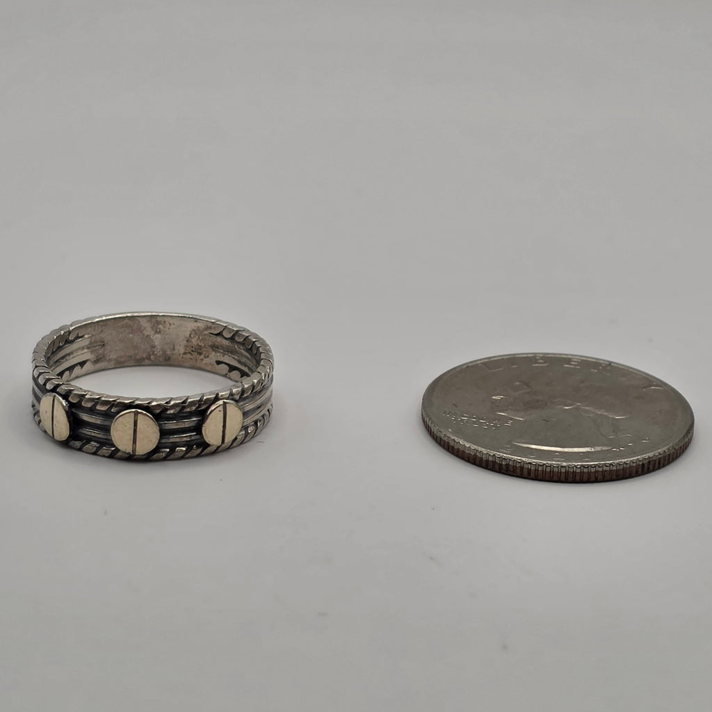 925 Sterling Silver Mixed Metal Wide Band Ring 8.5mm Oxidized 3.48g Size 8.5