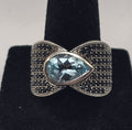 925 Sterling Silver Blue Topaz Black Onyx Statement Size 9 Ring