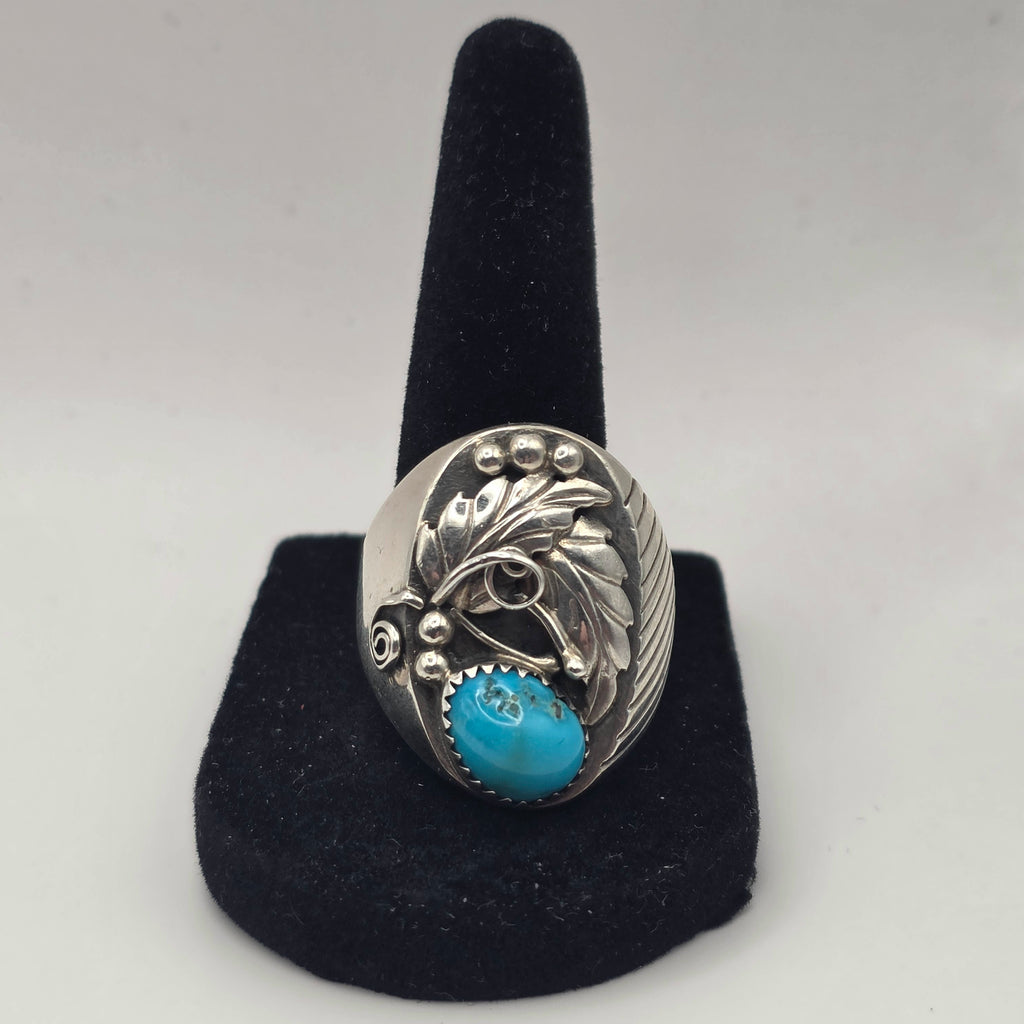Kingman Turquoise Annie Chapo Navajo Size 11.5 Ring Sterling Silver
