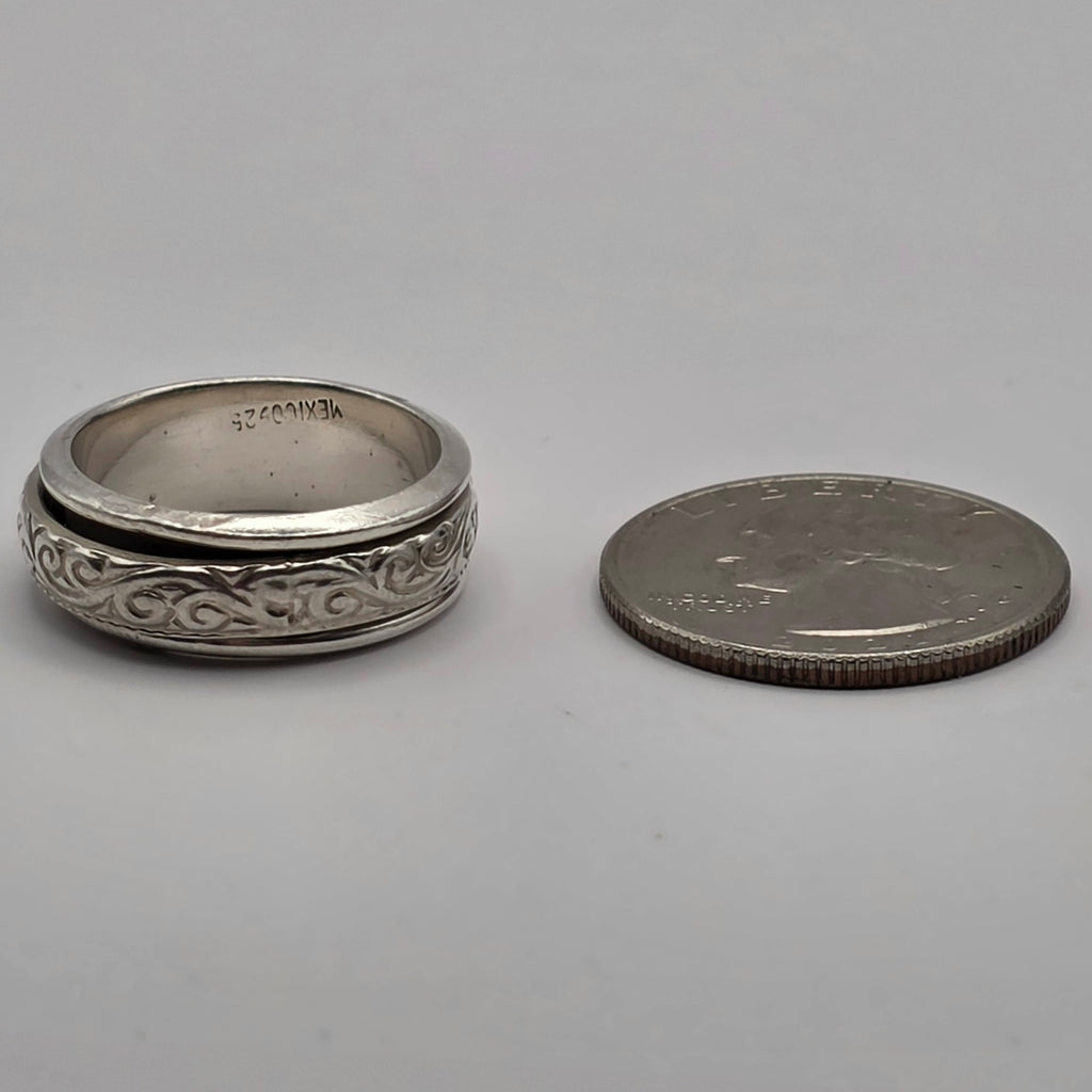 Mexico 925 Sterling Silver Spinner Fidget Ring Scroll Design Size 8 7.83g