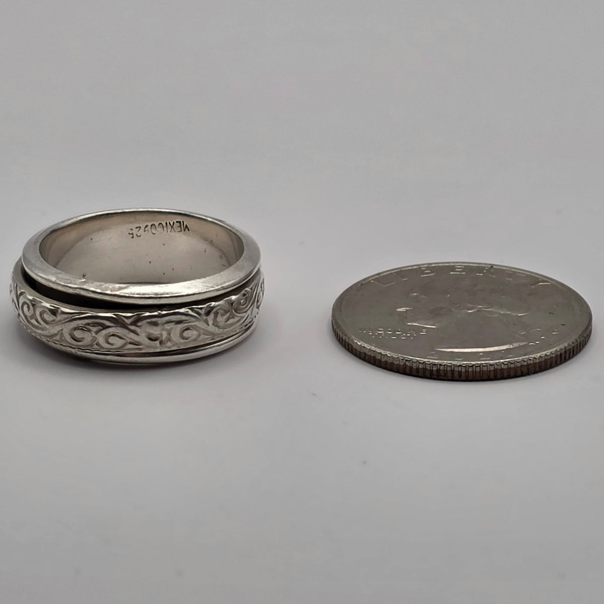 Mexico 925 Sterling Silver Spinner Fidget Ring Scroll Design Size 8 7.83g