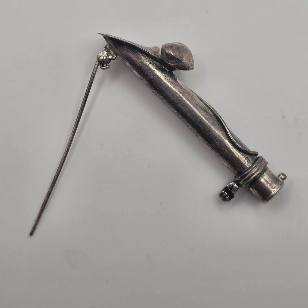 Vintage 925 Sterling Silver Tussie Mussie Posy Holder Flower Vase Brooch Pin 2"
