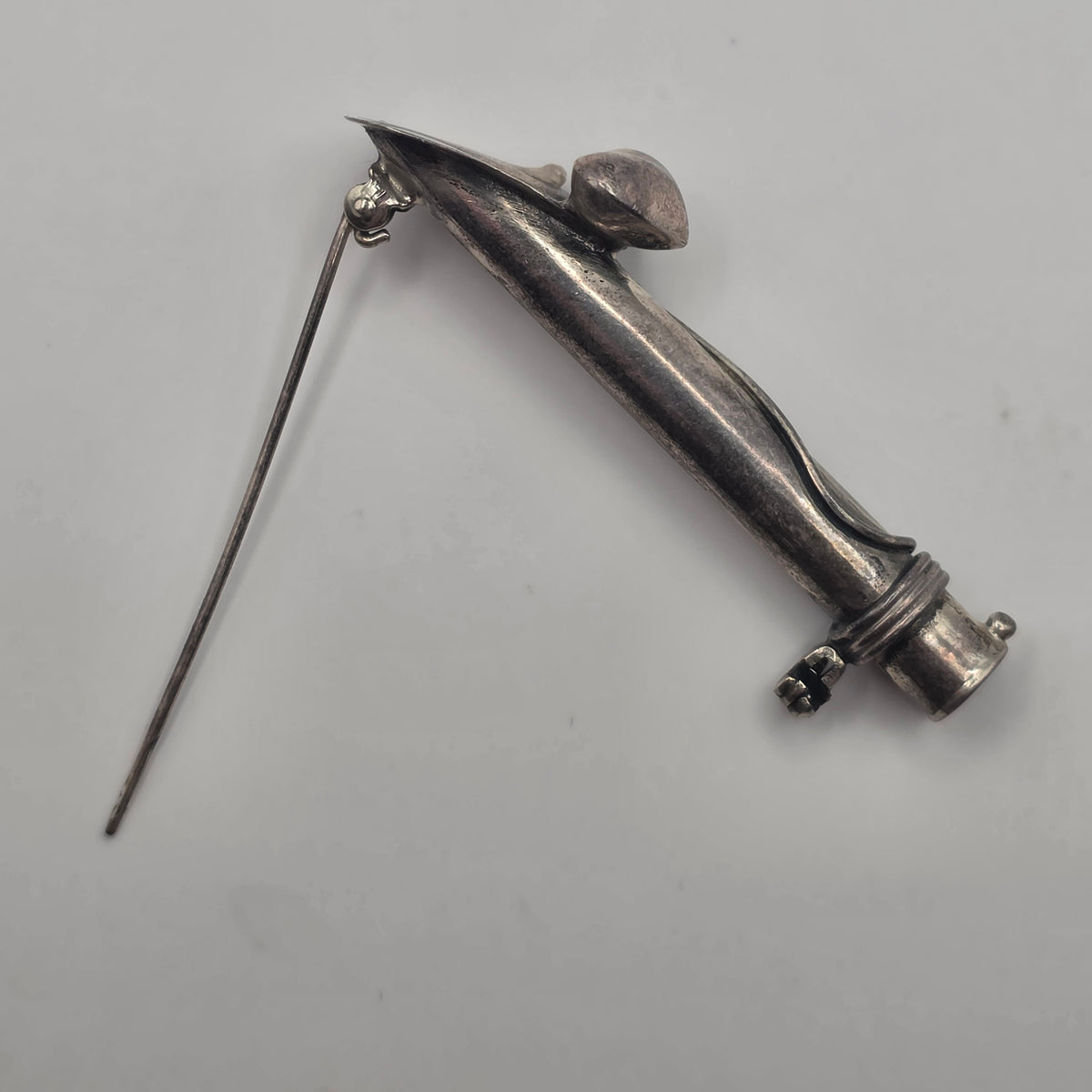 Vintage 925 Sterling Silver Tussie Mussie Posy Holder Flower Vase Brooch Pin 2"