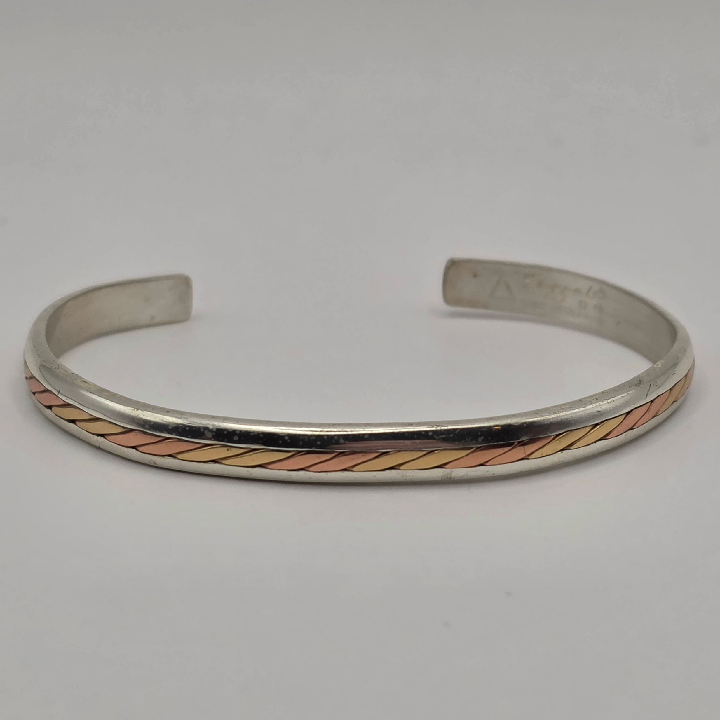 Sergio Lub 925 Sterling Silver & Copper Two Tone Braided Cuff Bracelet – 6"
