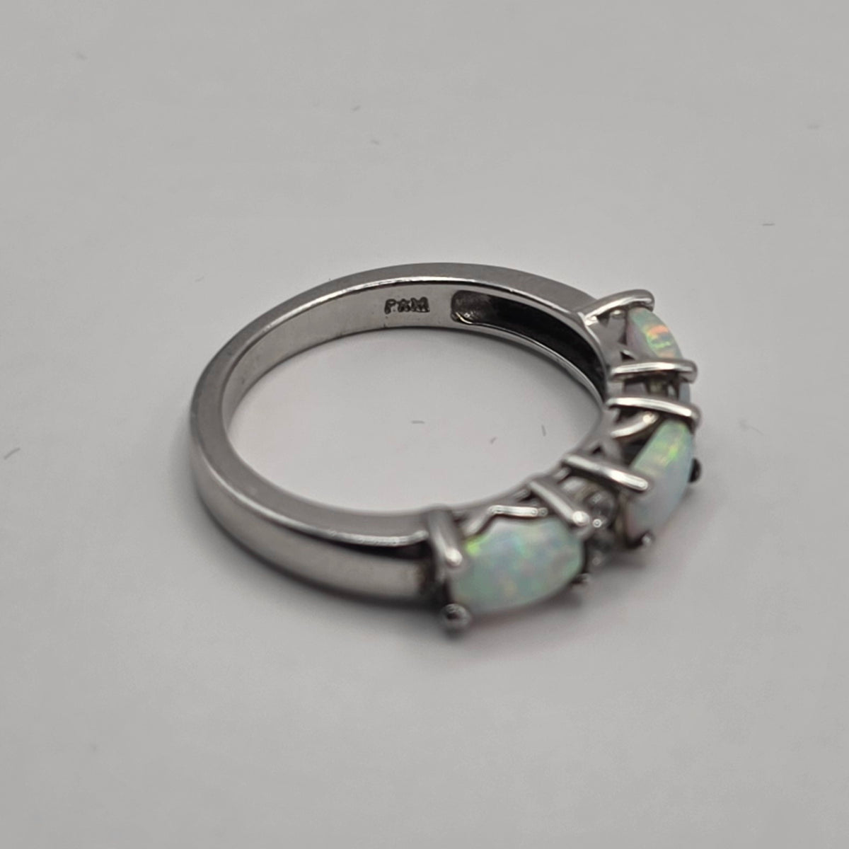 3 Stone Opal Silver Birthstone Ring