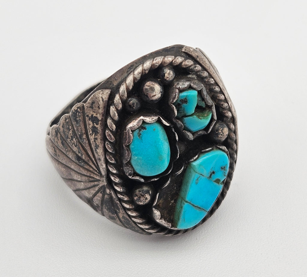 Scrap or Repair Sterling Silver 925 Heavy Ring Vintage Native American Turquoise