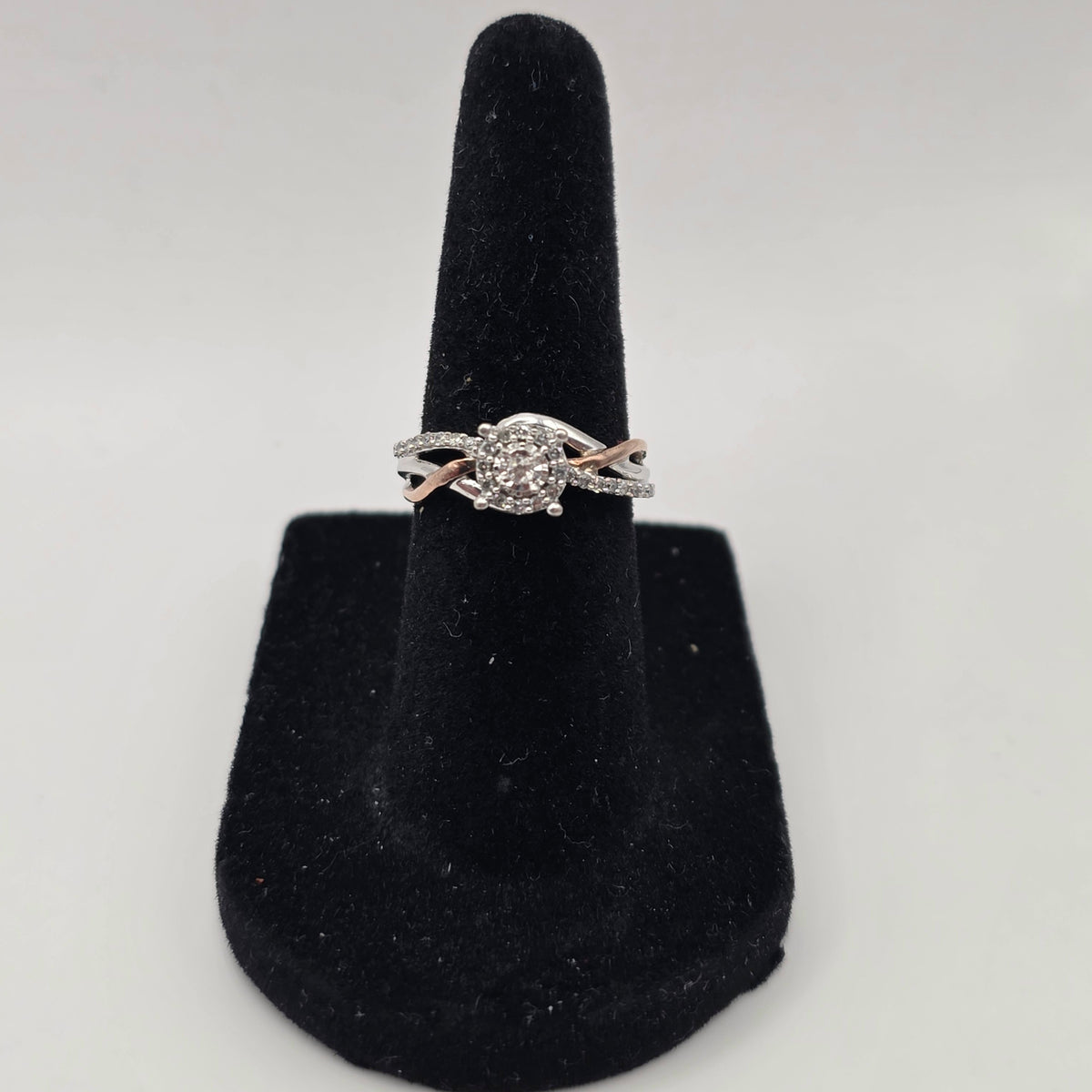925 & 10k Sterling Silver Two-Tone Diamond Cluster Halo Ring Size
