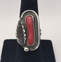 Red Coral Navajo Feather Sterling Silver Ring Size 5