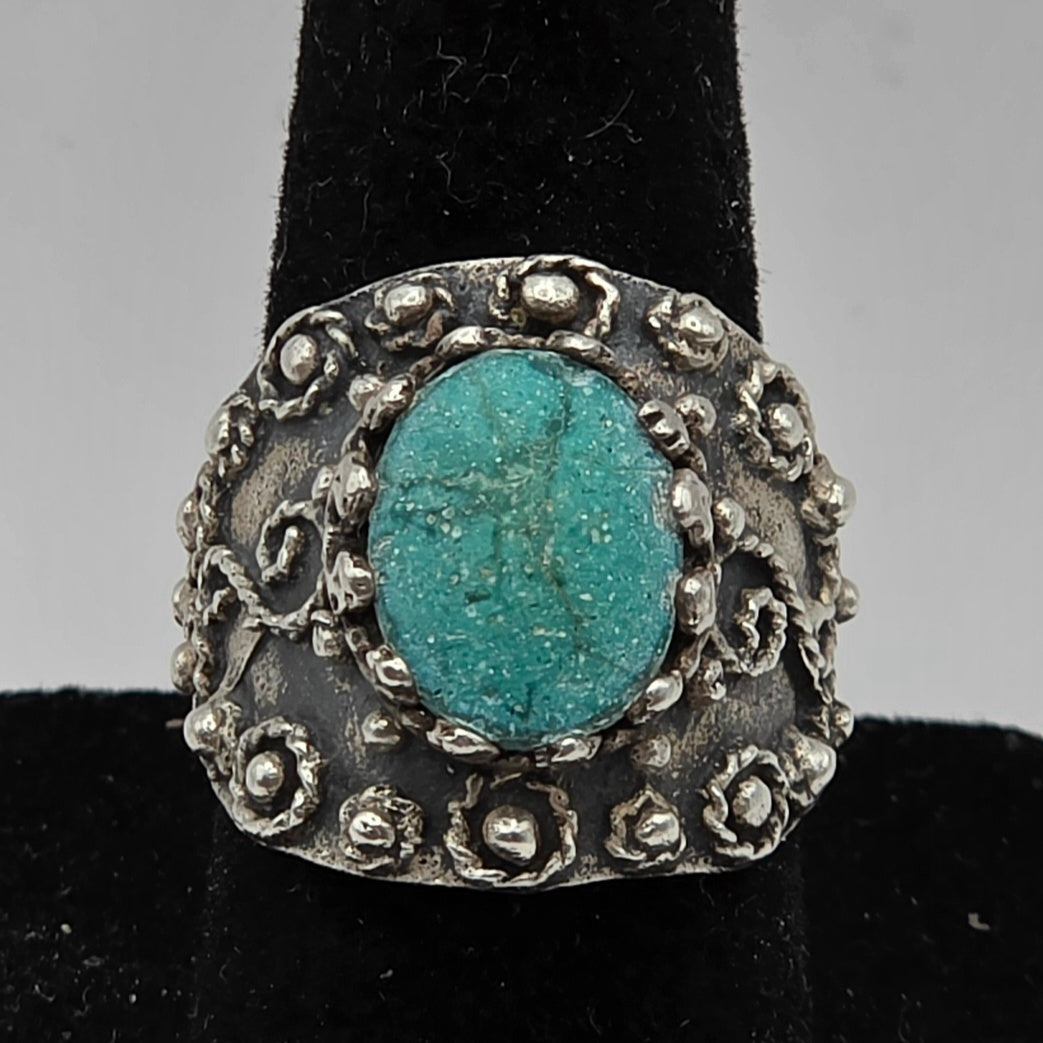 Vintage 925 Sterling Silver Turquoise Ring Size 7 7.23g Damaged Scrap Repair