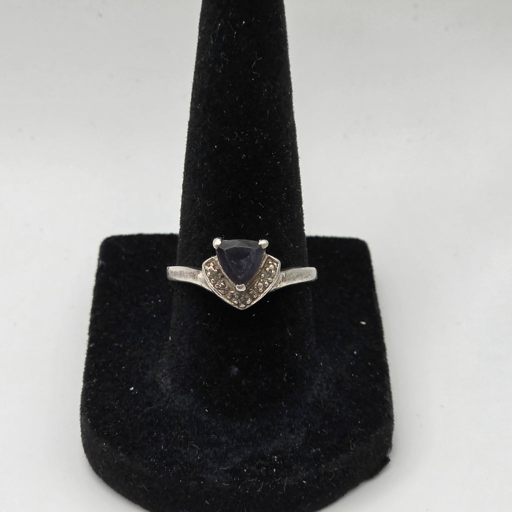 925 Sterling Silver Trillion Sapphire Ring 2.15g Blue Gemstone Accent Ring