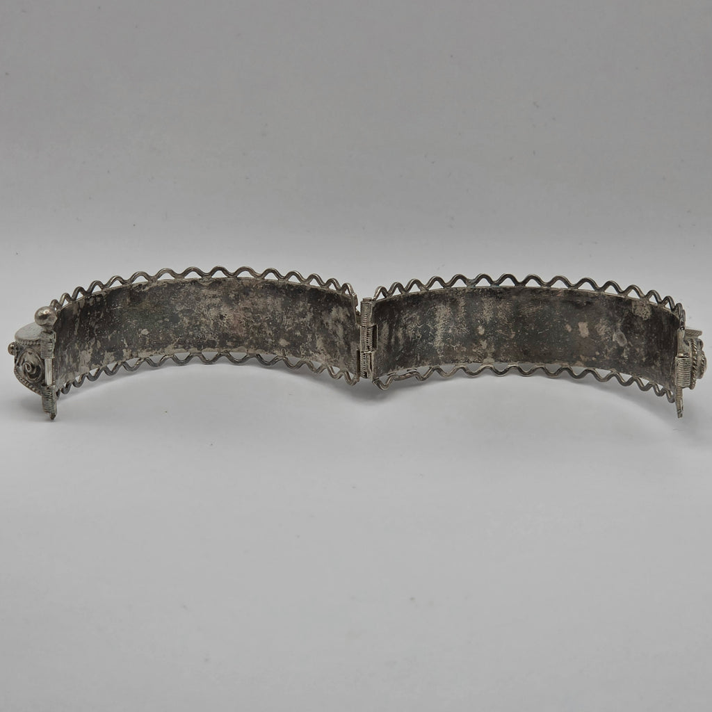 Vintage 925 Sterling Silver Hinged Filigree Bangle Bracelet 30.58g 6" Ornate