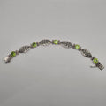 925 Sterling Silver Green Peridot Link Bracelet Scroll Filigree 7" 24.93g