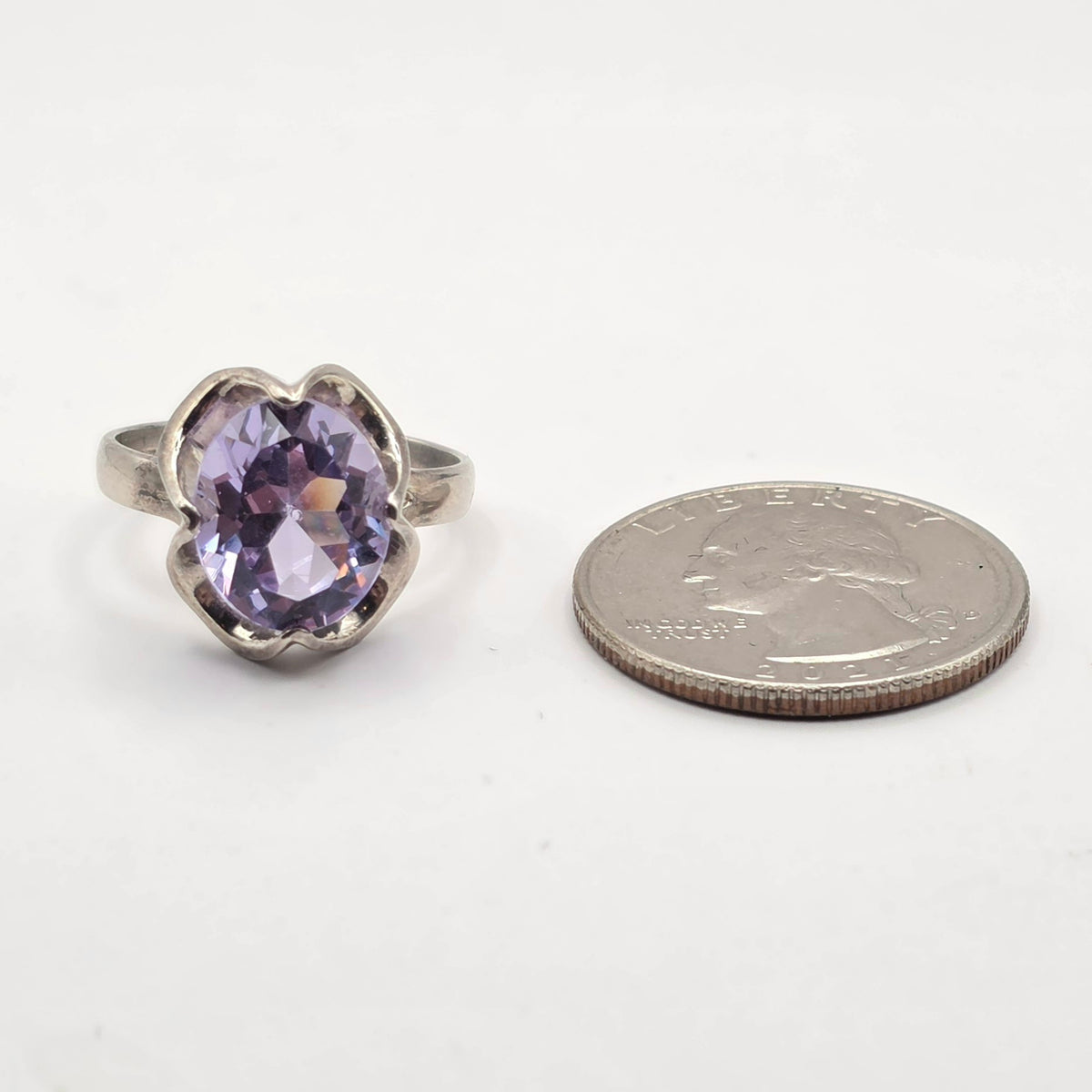 Vintage Mexico Sterling Silver 925 Purple CZ Coronet Solitaire Ring Size 8