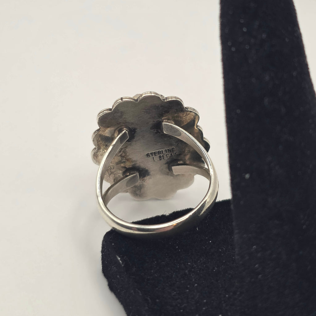L Begay Red Coral Cluster Native 925 Sterling Silver Navajo Ring