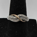 925 Sterling Silver 10K Yellow Gold Crossover Natural Diamond Ring Size 7 3.05g