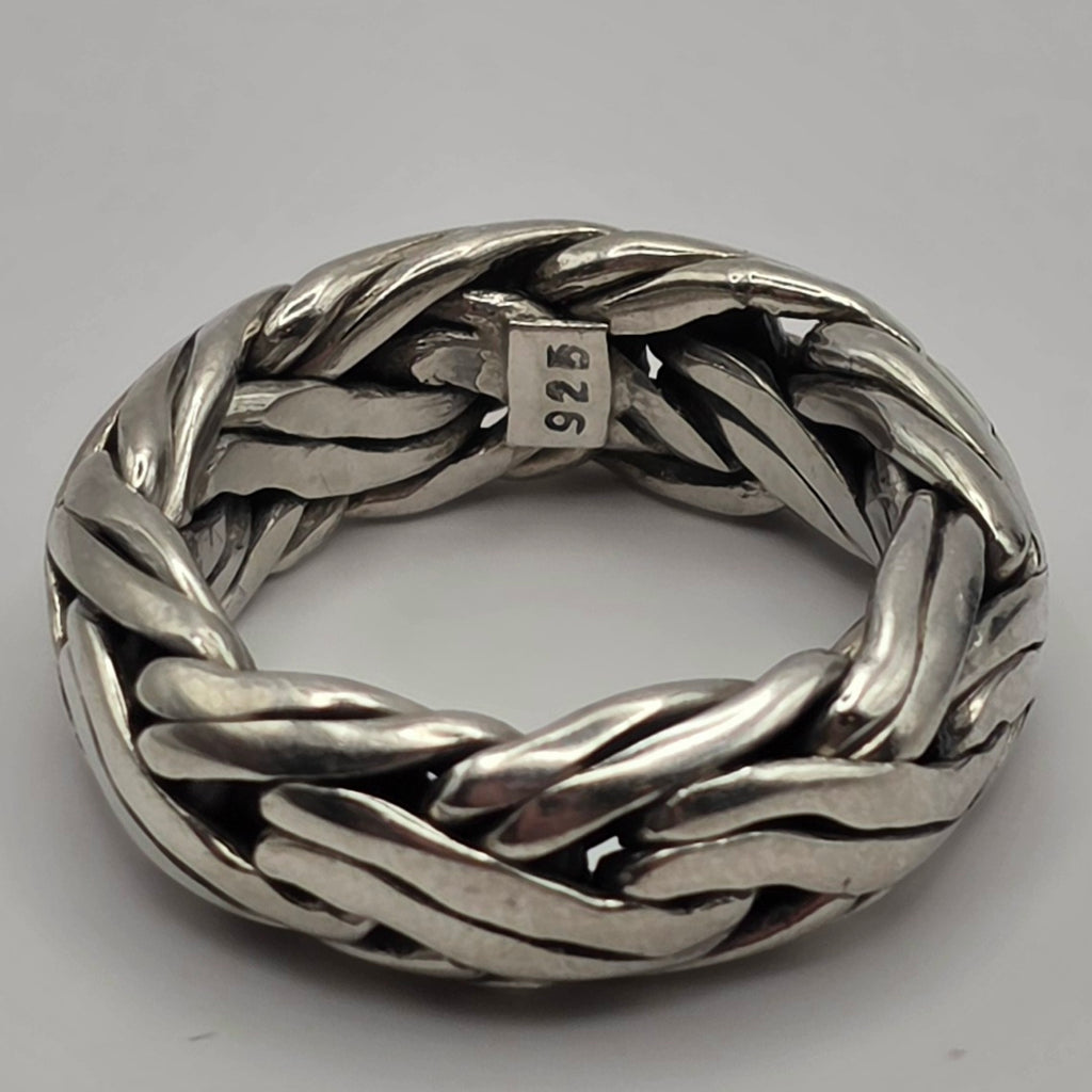 925 Sterling Silver Braided Woven Chain Band Ring Size 9 8mm 15.00g