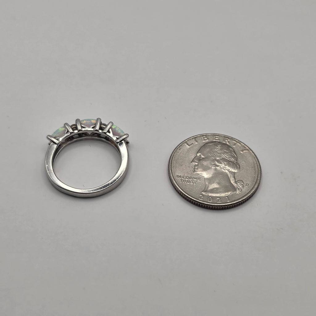 3 Stone Opal Silver Birthstone Ring