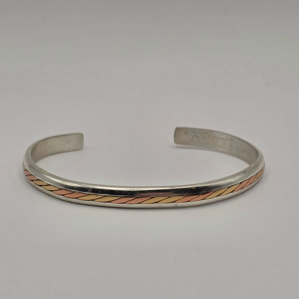 Sergio Lub 925 Sterling Silver & Copper Two Tone Braided Cuff Bracelet – 6"