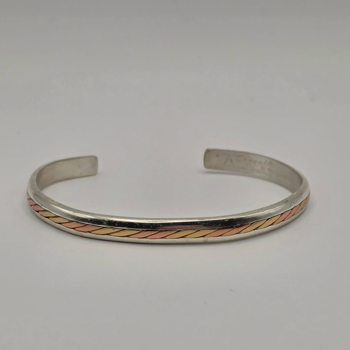 Sergio Lub 925 Sterling Silver & Copper Two Tone Braided Cuff Bracelet – 6"