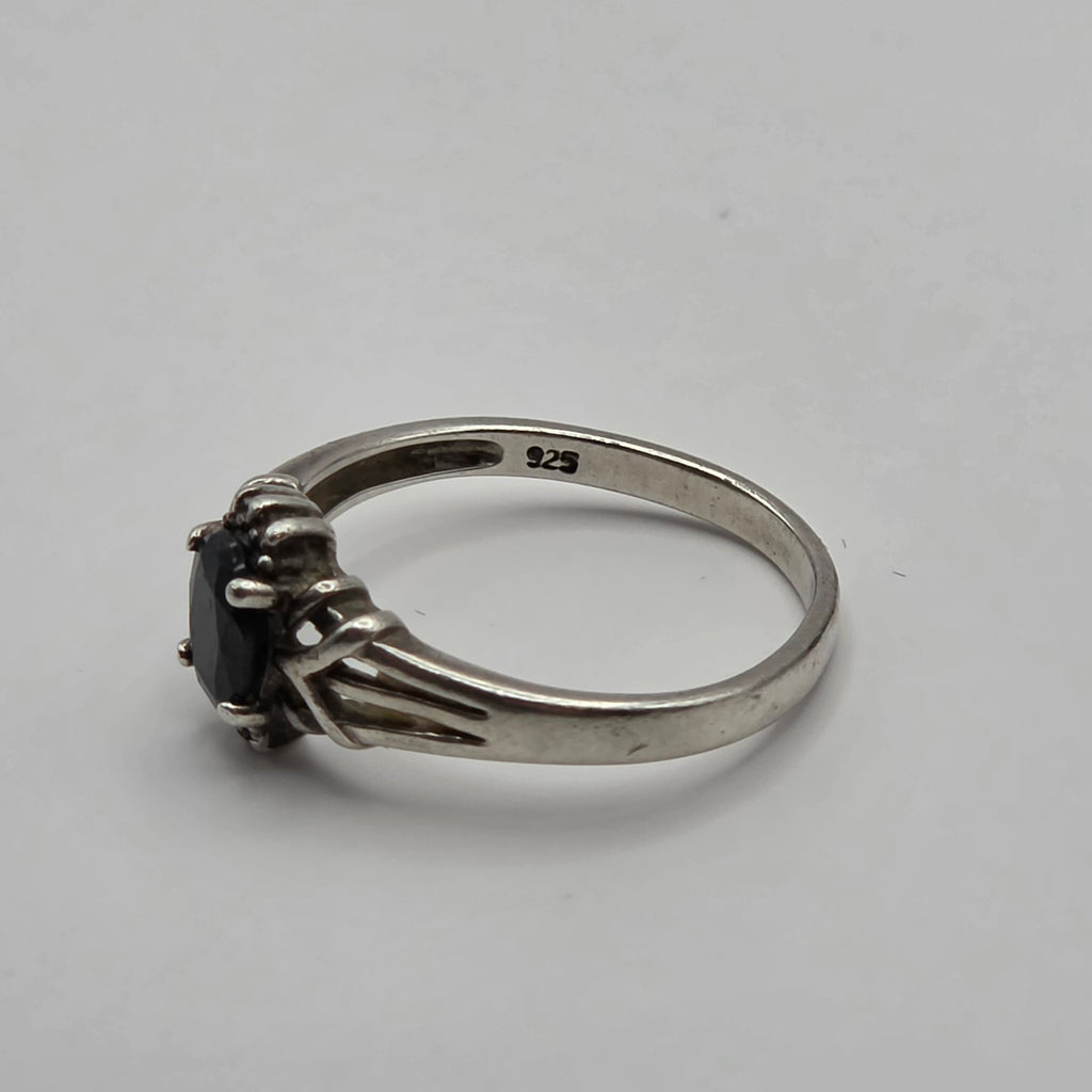 Oval Blue Sapphire 925 Sterling Silver Ring Size 8.5