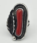 Red Coral Navajo Feather Sterling Silver Ring
