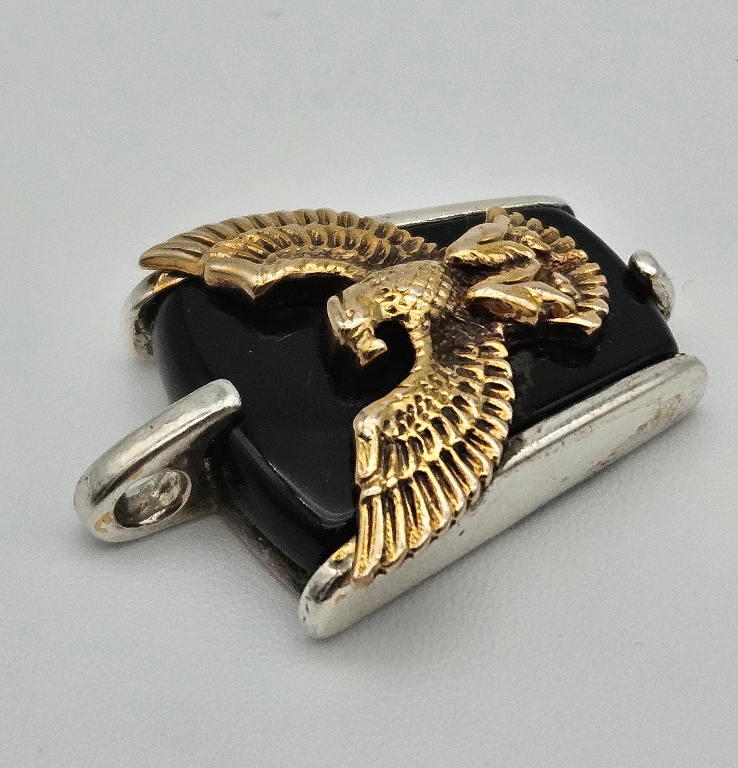 10k Gold Eagle Franklin Mint Sterling Silver Onyx Pendant