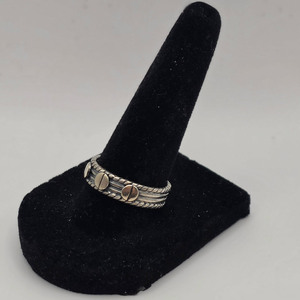 925 Sterling Silver Mixed Metal Wide Band Ring 8.5mm Oxidized 3.48g Size 8.5