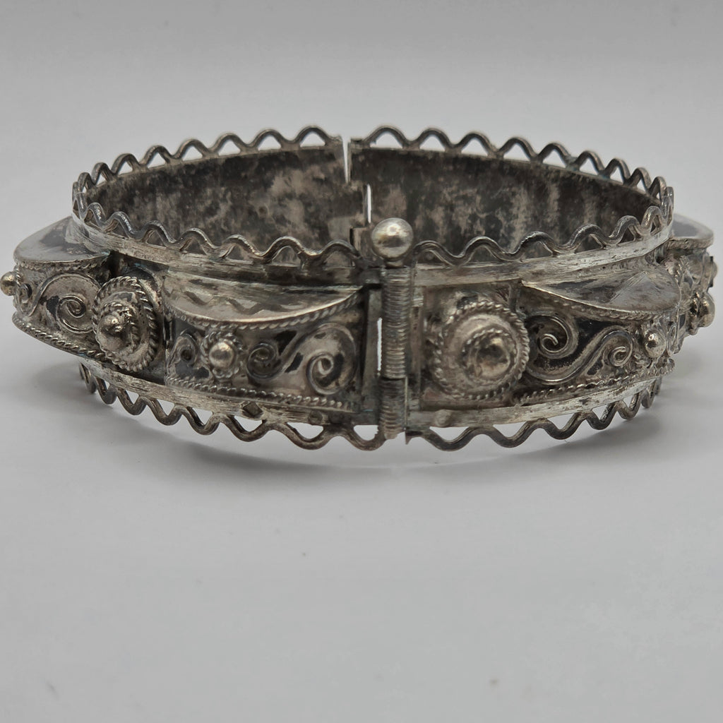 Vintage 925 Sterling Silver Hinged Filigree Bangle Bracelet 30.58g 6" Ornate