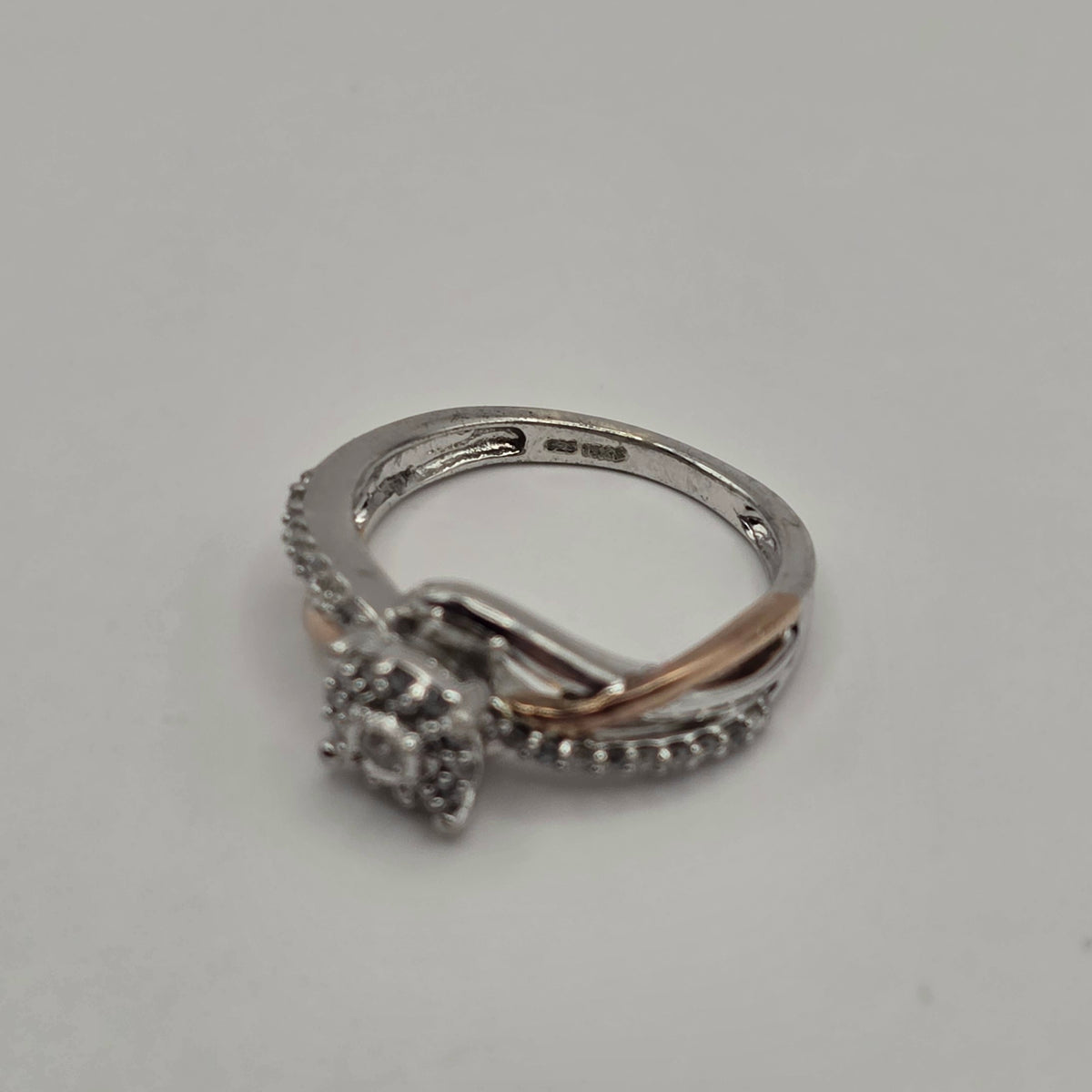 925 & 10k Sterling Silver Two-Tone Diamond Cluster Halo Ring Size