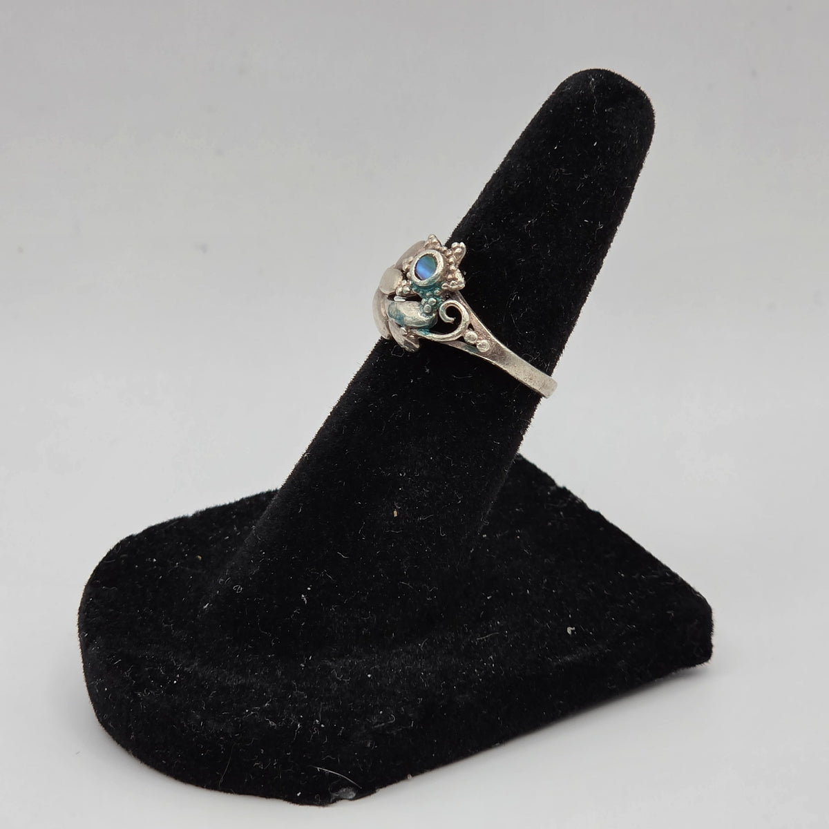 925 Sterling Silver Abalone Shell Botanical Floral Boho Ring Size 4 Vintage Style