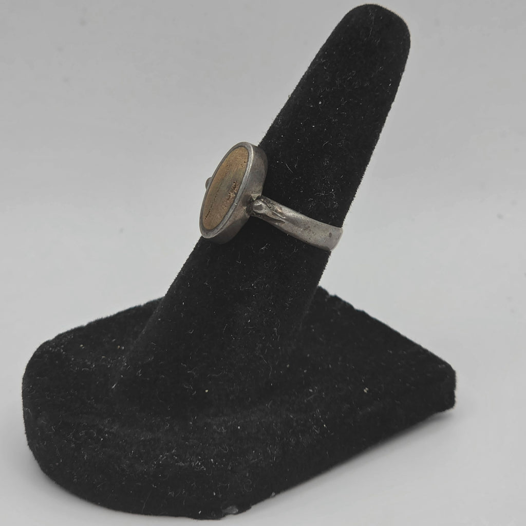 925 Sterling Silver Petrified Wood Cabochon Ring Size 4.5 2.50g Vintage