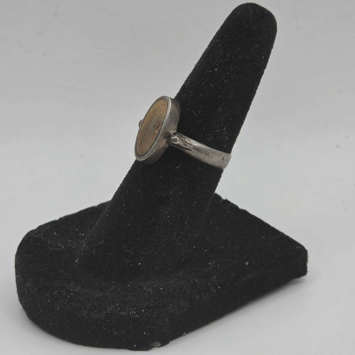 925 Sterling Silver Petrified Wood Cabochon Ring Size 4.5 2.50g Vintage
