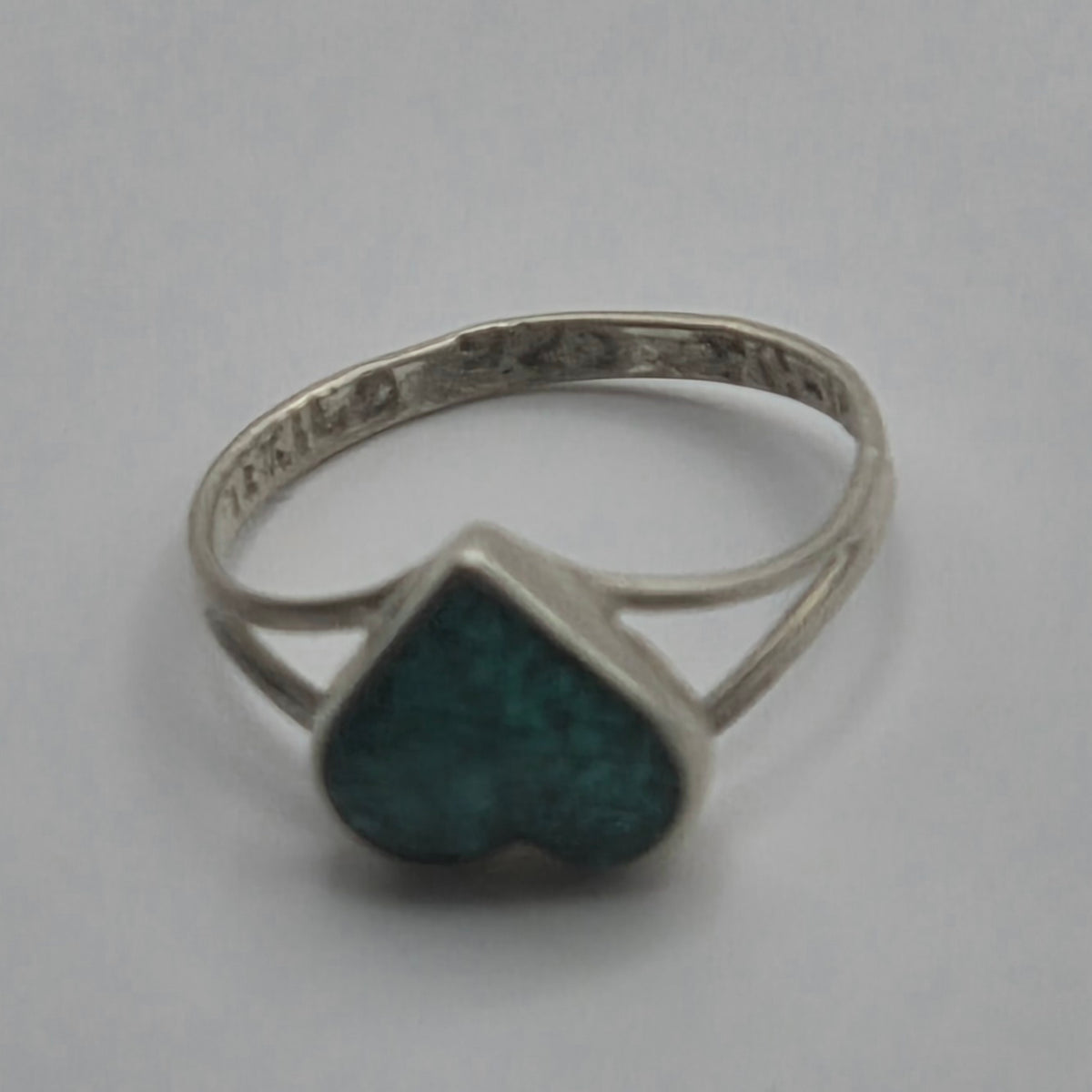 Vintage 1980s Taxco Mexico TC-154 925 Sterling Silver Malachite Heart Ring Sz 2.5
