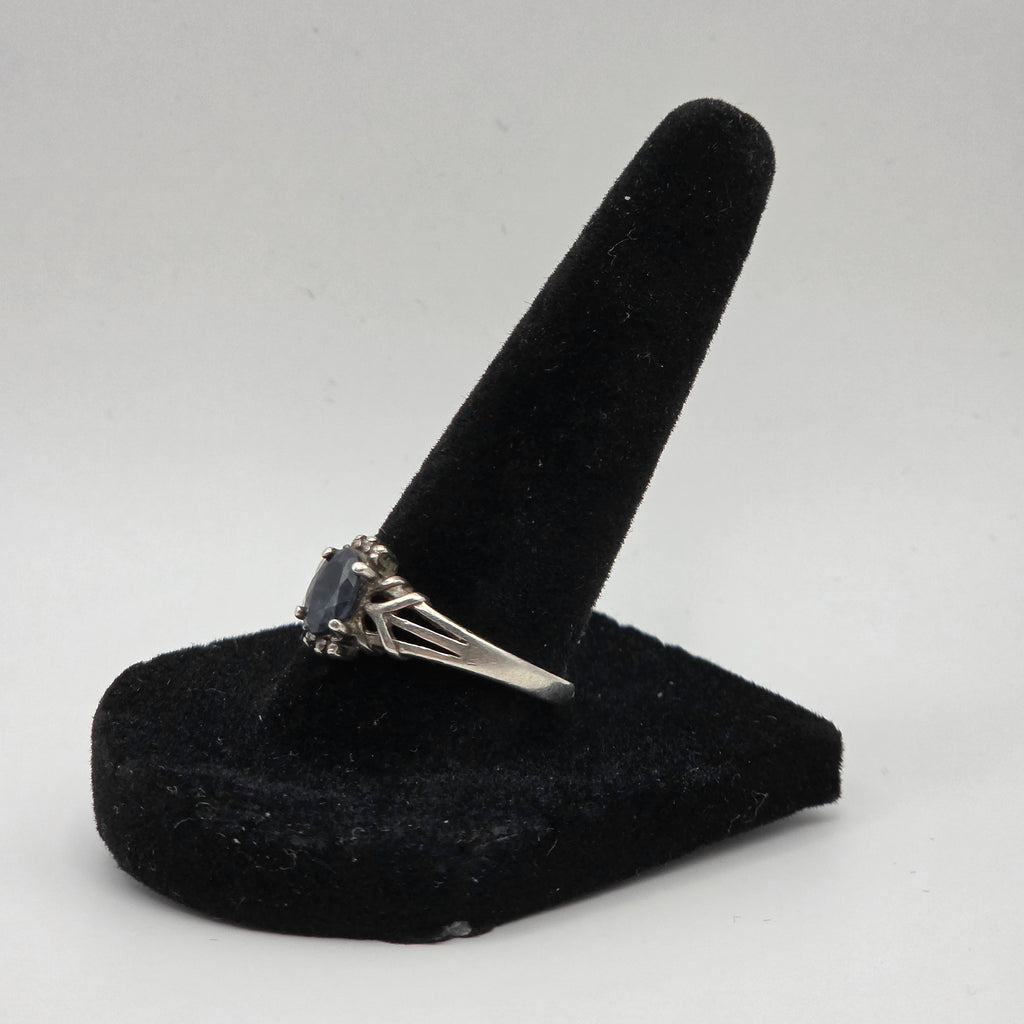 Oval Blue Sapphire 925 Sterling Silver Ring Size 8.5