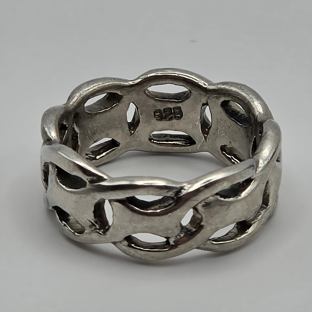 925 Sterling Silver Openwork Infinity Link Band Ring Size 5.5 7.7mm 5.68g