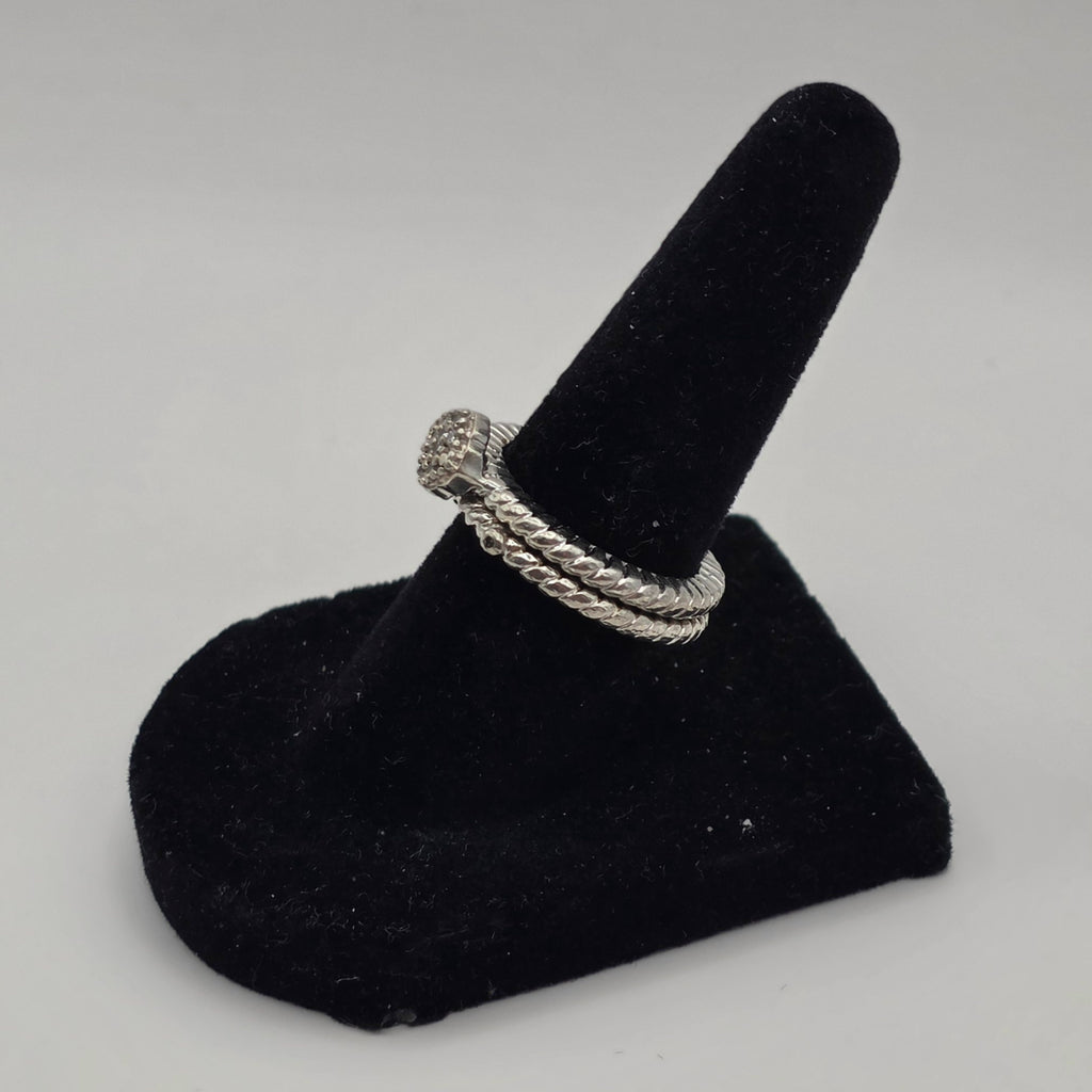 925 Sterling Silver Natural Diamond Stackable Ring Set Size 6 .10ctw 6.45g