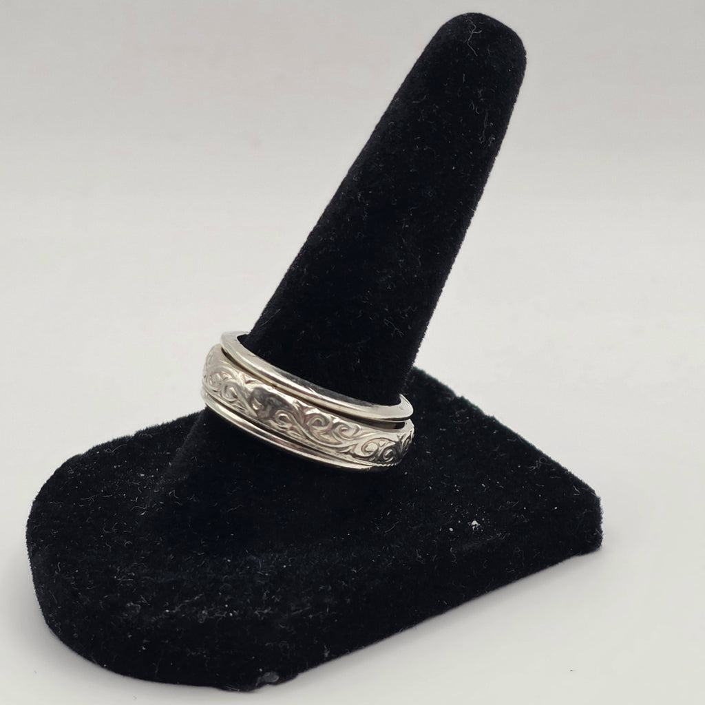 Mexico 925 Sterling Silver Spinner Fidget Ring Scroll Design Size 8 7.83g