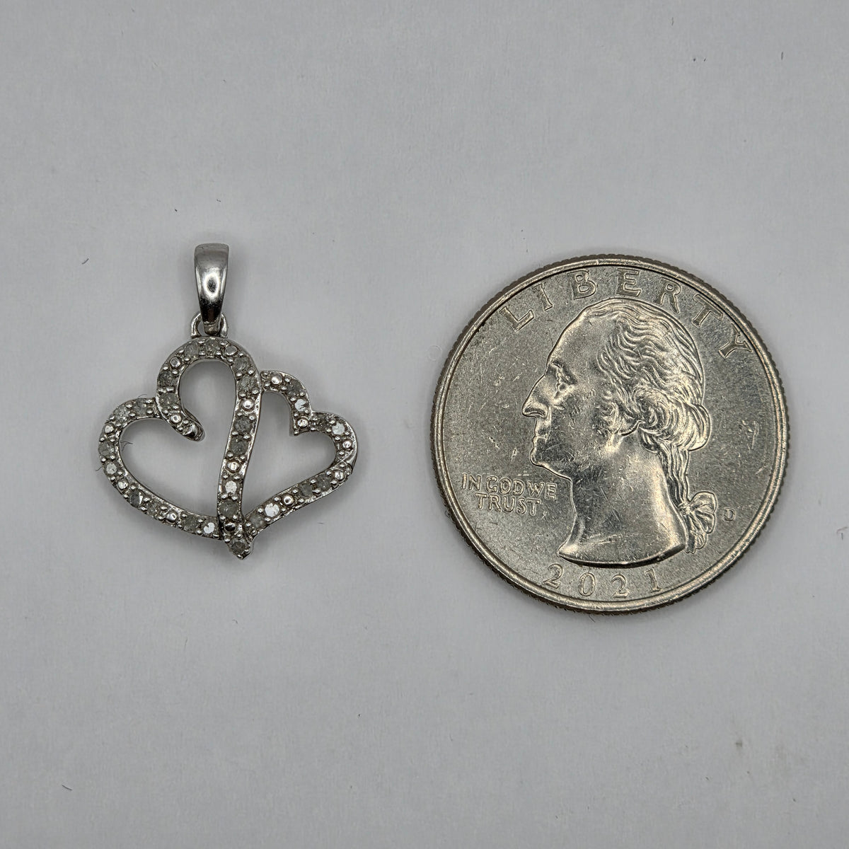 Sterling Silver 925 Diamond Double Heart Pendant – 1.58g