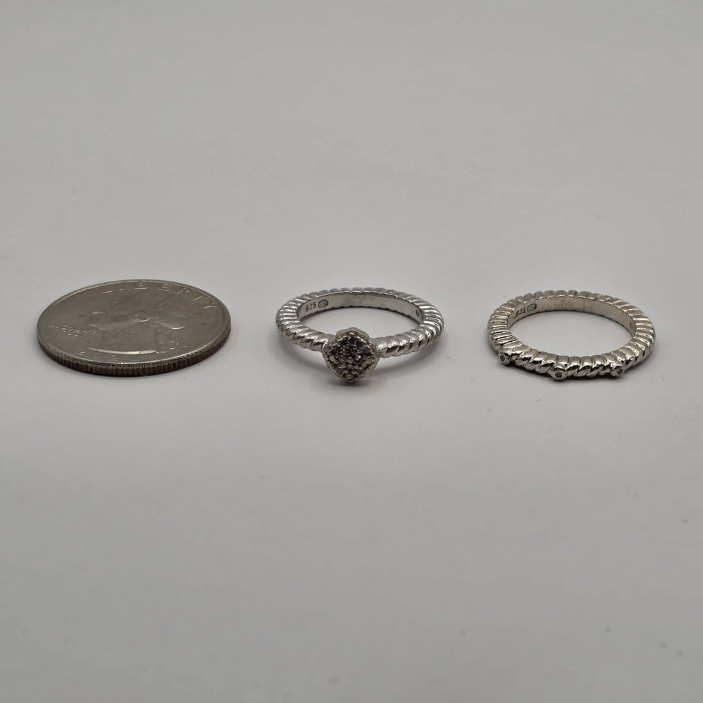 925 Sterling Silver Natural Diamond Stackable Ring Set Size 6 .10ctw 6.45g