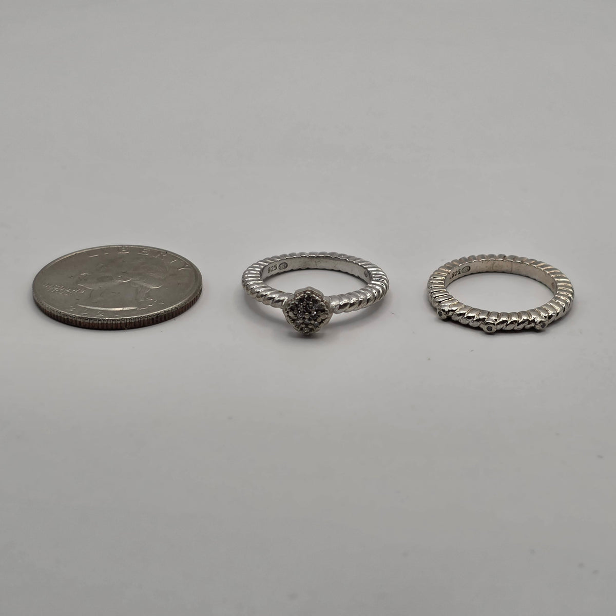 925 Sterling Silver Natural Diamond Stackable Ring Set Size 6 .10ctw 6.45g