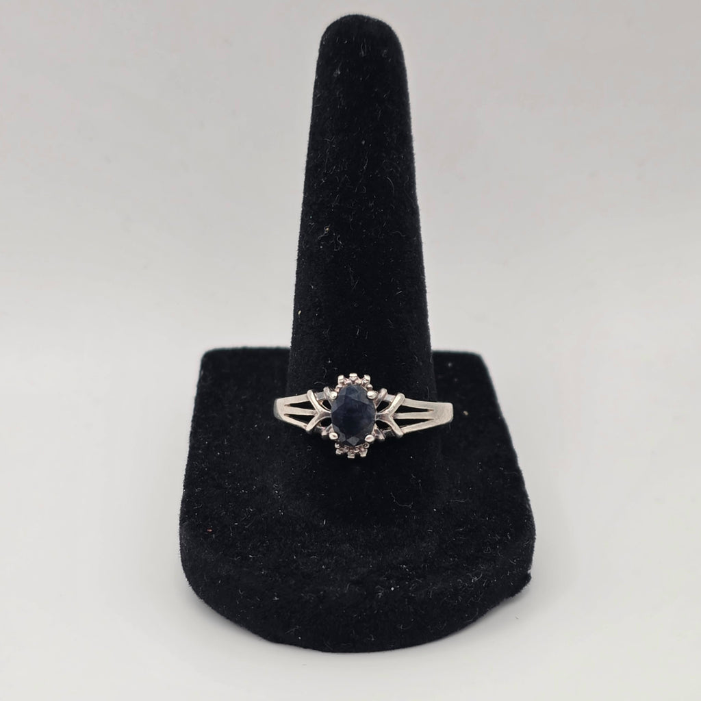 Oval Blue Sapphire 925 Sterling Silver Ring Size 8.5